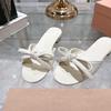 Fashion Haute Couture 2025 Summer New Leather Bow Square Heel One-Line Slippers Versatile Low-Heeled Open-Toe Sandals Beach Shoes