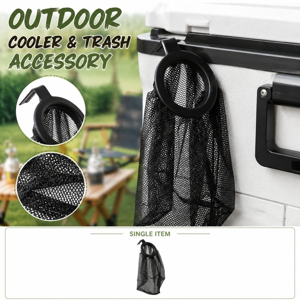 Outdoor Trash Can Accessory Storage Basket Mesh Bag with Hook for Attaching to Cooler Cans and Trash Containers Durable Mesh Design