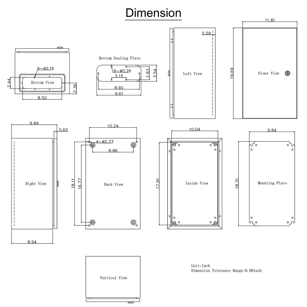 VEVOR NEMA Steel Enclosure, 50.8 X 30.5 X 25.4cm NEMA 4X Steel Electrical Box, IP66 Waterproof & Dustproof