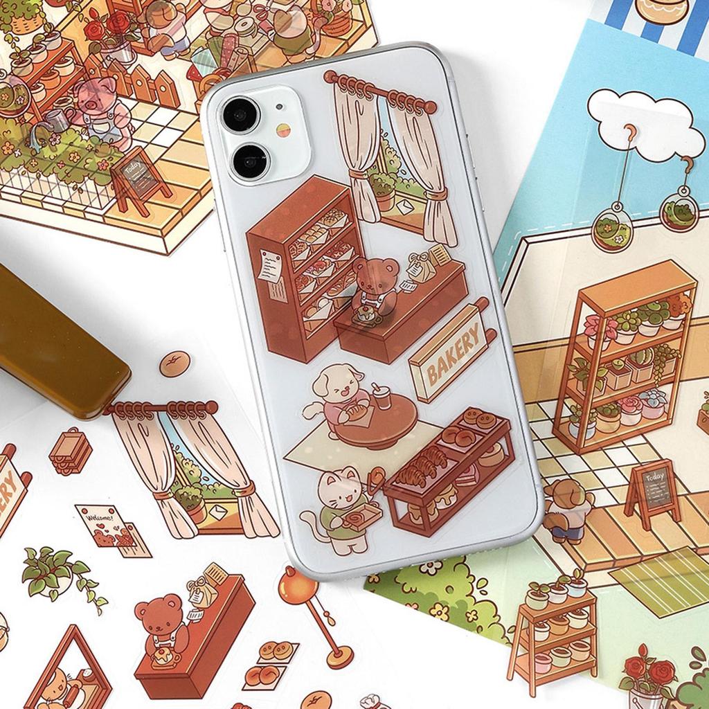 Cartoon Miniature Scene Stickers 3D Effect 4 Pieces Stress Relief Stickers Stress Relief Landscaping Decals For Craft