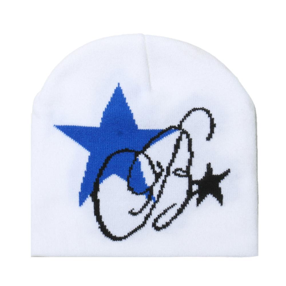 Temu autumn and winter outdoor cycling warm hat five-pointed star jacquard wool hat men's and women's beanie cold hat