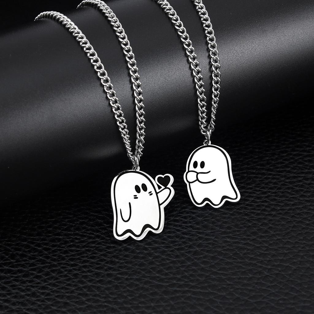 2pc Halloween Jewelry Cute Ghostes Couple Necklace for Women Men Friendship Gift