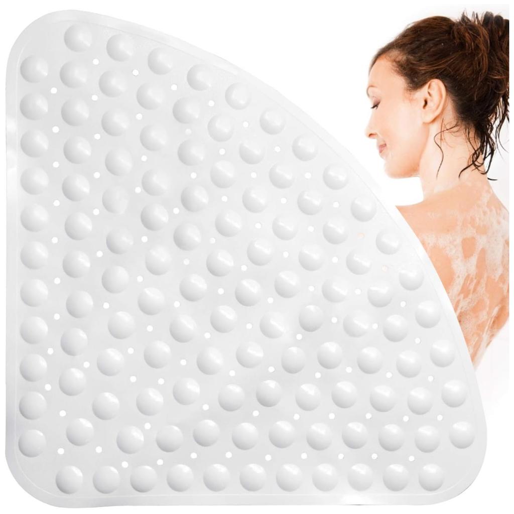 1Pc Corner Non-Slip Shower Mat, Non-Slip Curved Bath Mat, 54X54Cm, Rubber Dial Mat, Bath Mats with Suction Cups & Drain Holes