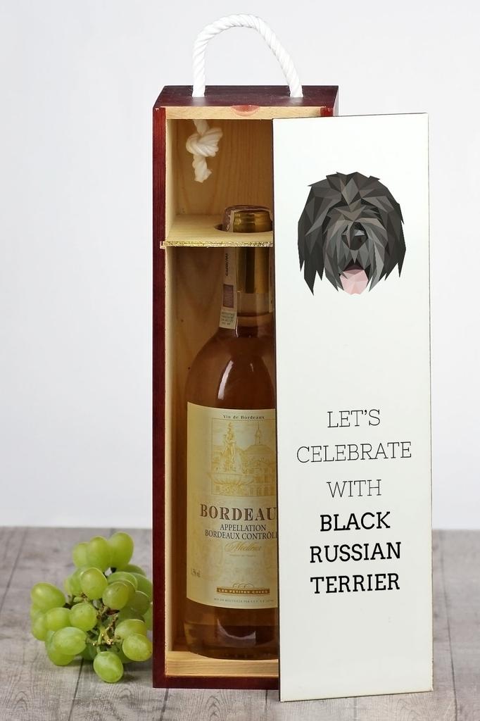 Czarny Terier Rosyjski, Russian Black Terrier - Geometryczne Pudełko Ze Zdjęciem I Napisem Na Wino Marki Art-Dog