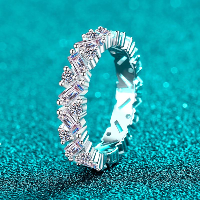 

Yinbaichuan Women s S925 Sterling Silver Moissanite Ring - Rectangular Beveled Band, Light Luxury, Trendy & Exquisite Gift. Size 16