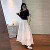 White Mid-length High-Waist Slimming Korean Lace Skirt for Spring/Summer