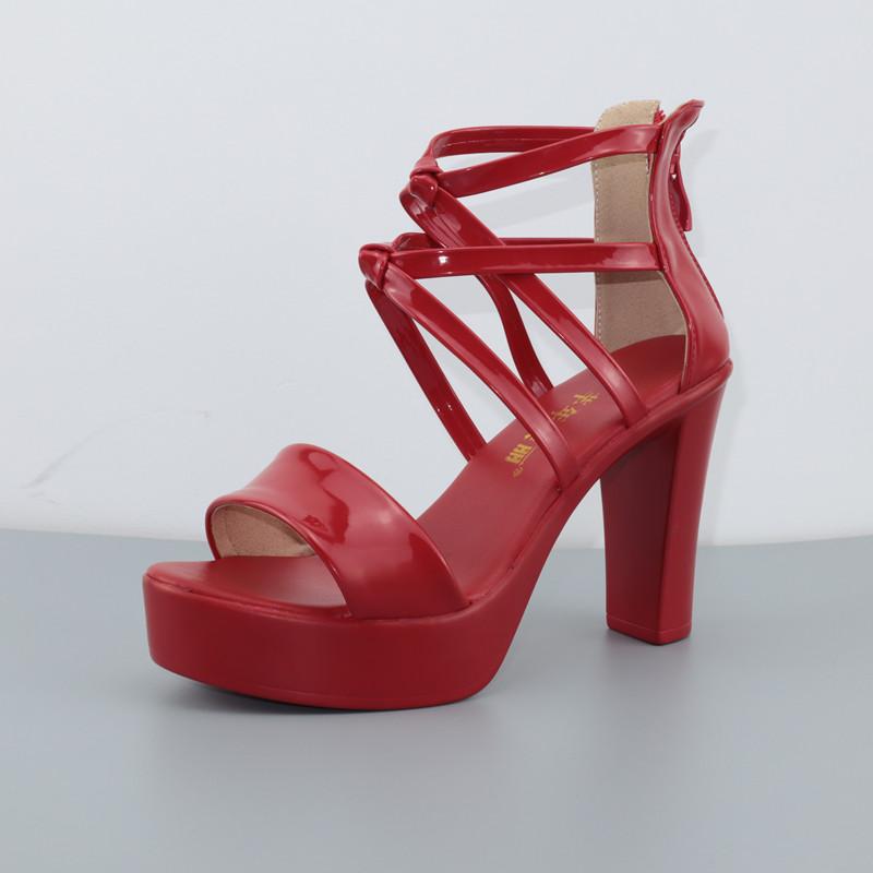 Big Size 32-43 Block Heel Platform Sandals Women Wedding Shoes Summer High Heels Gladiator Sandals Patent Leather Sandals