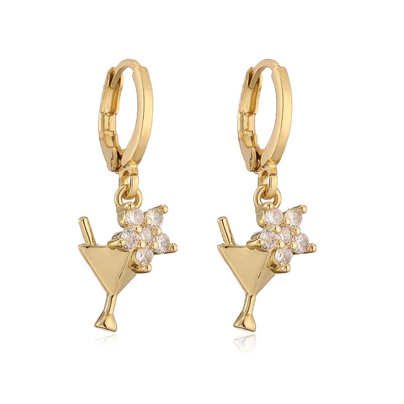 HECHENG, Small Pendant Earrings Shell Flower Sports Sweet and Cute Women's Zircon Party Earrings 1 Pair