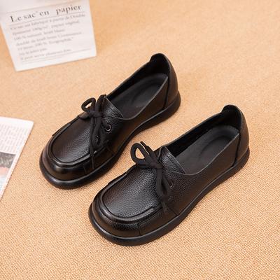 Head Layer Cowhide Four Seasons Super Soft Bottom Shallow Mouth Famous Ethnic Style Maternity Shoes Non-slip Soybean Shoes Flat Women's Single Shoes