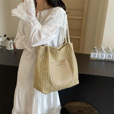 Heißer Verkauf Stroh Hohe Qualität frauen Schulter Taschen Neue Woven Zipper Große Kapazität