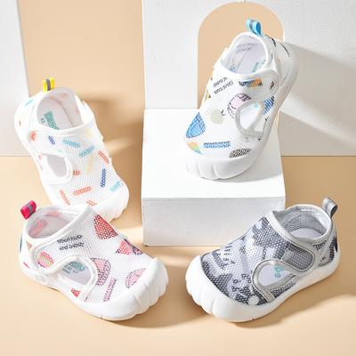 Cienkie letnie buty do nauki chodzenia dla niemowląt i dzieci, kreskówkowe antypoślizgowe odporne na ścieranie kopnięcia antykolizyjne siatkowe buty dla niemowląt