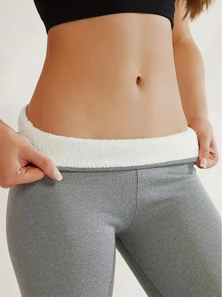 Plus Size Fleece-Lined High Waist Lamb Wool Leggings - Warm Elastic Women's Outerwear Pants