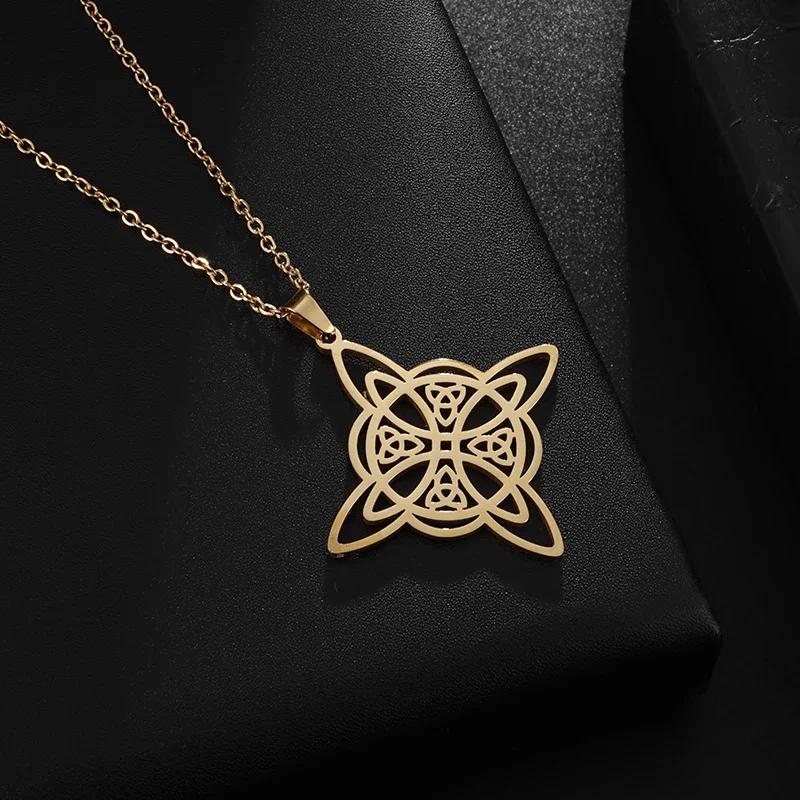 Retro Celtic Knot Pattern Disc Cross Pendant Necklace for Men Gothic Punk Trend Street Jewelry Gift