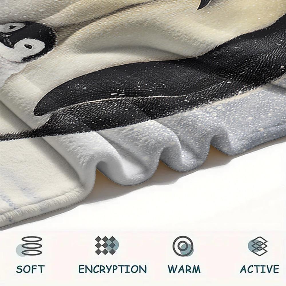 Penguin Print Flannel Blanket, High quality Comfortable for All Seasons, Home Decor, Warmth and Comfort, Perfect for Christmas Gifts