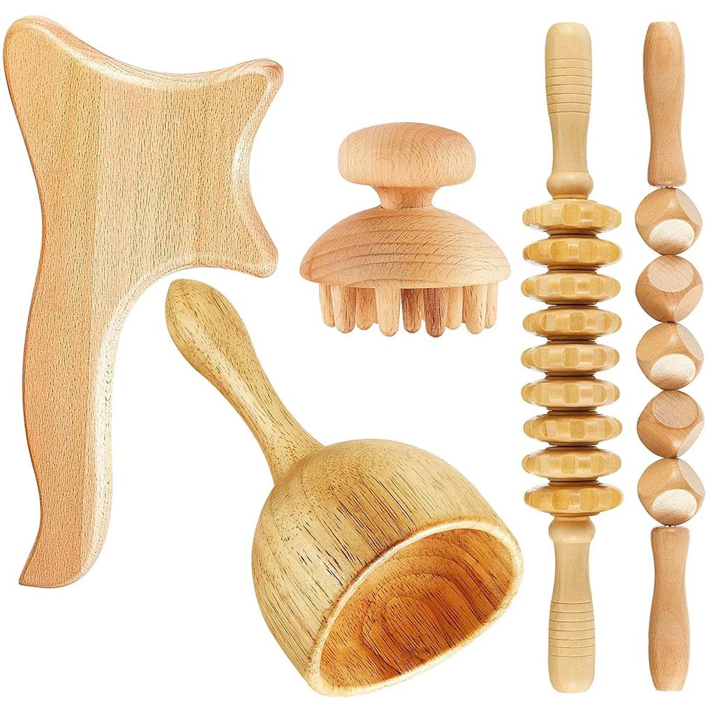 5Pcs Maderotherapy Kit For Reductive Massage Body Sculpturing Anti Cellulite Maderoterapia Roller Set Wood Therapy Massage Tools