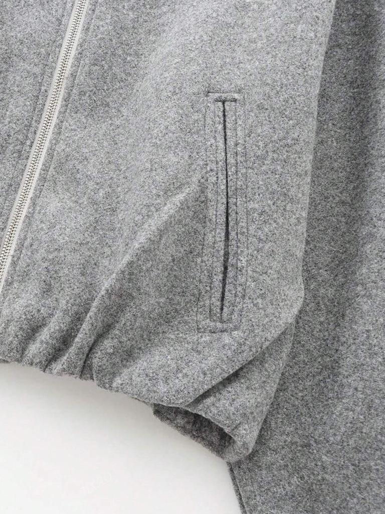 Women's Autumn/Winter Bomber Jacket - Round Neck, Drop Shoulder, Lantern Sleeve, Street Style Zip Cardigan