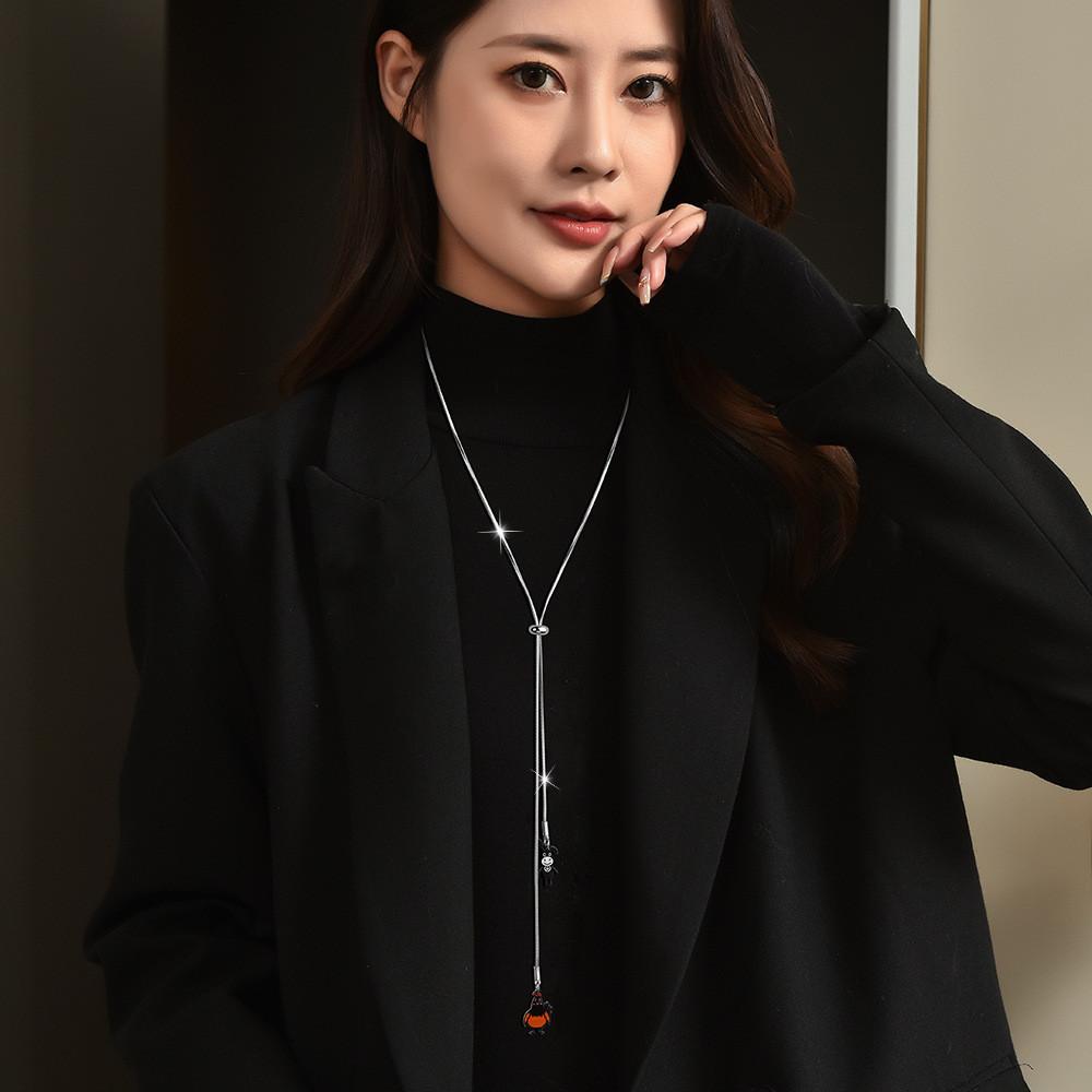 Exquisite Long Titanium Steel Necklace With Stylish Bird Pendant For Men And Women