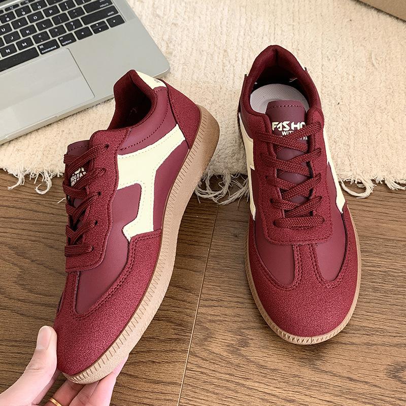 Foreign Trade Large Size Sports Shoes Spring 2025 New Fashion Training Shoes Retro Burgundy Single Shoes