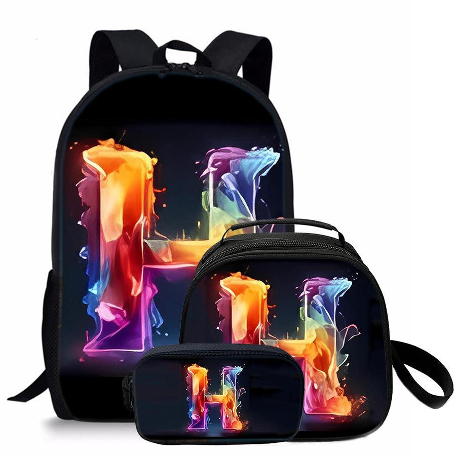 3 Pcs Set Letter Round Lunch Bags ,Pencil Bags ,School Bags For Boy/Girls Best Gifts 2D Flat Cartoon Backpack For Children