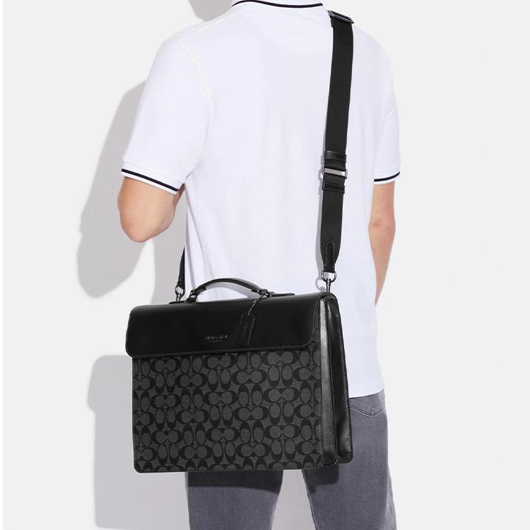 New COACH Graham Coated Canvas With Refined Calfskin Portable One Shoulder Crossbody Briefcase Large Men's Black C9827-QBMI5