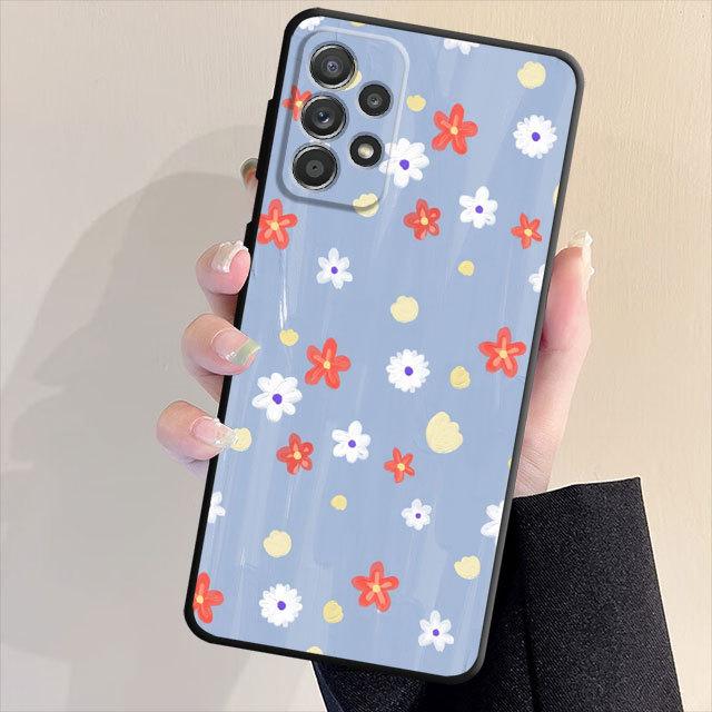 Black Soft Bumper Case For Samsung Galaxy A33 A52 A13 A71 A31 A51 A32 A22 A72 A21s A23 A53 A14 A52s Lovely Flower Cover