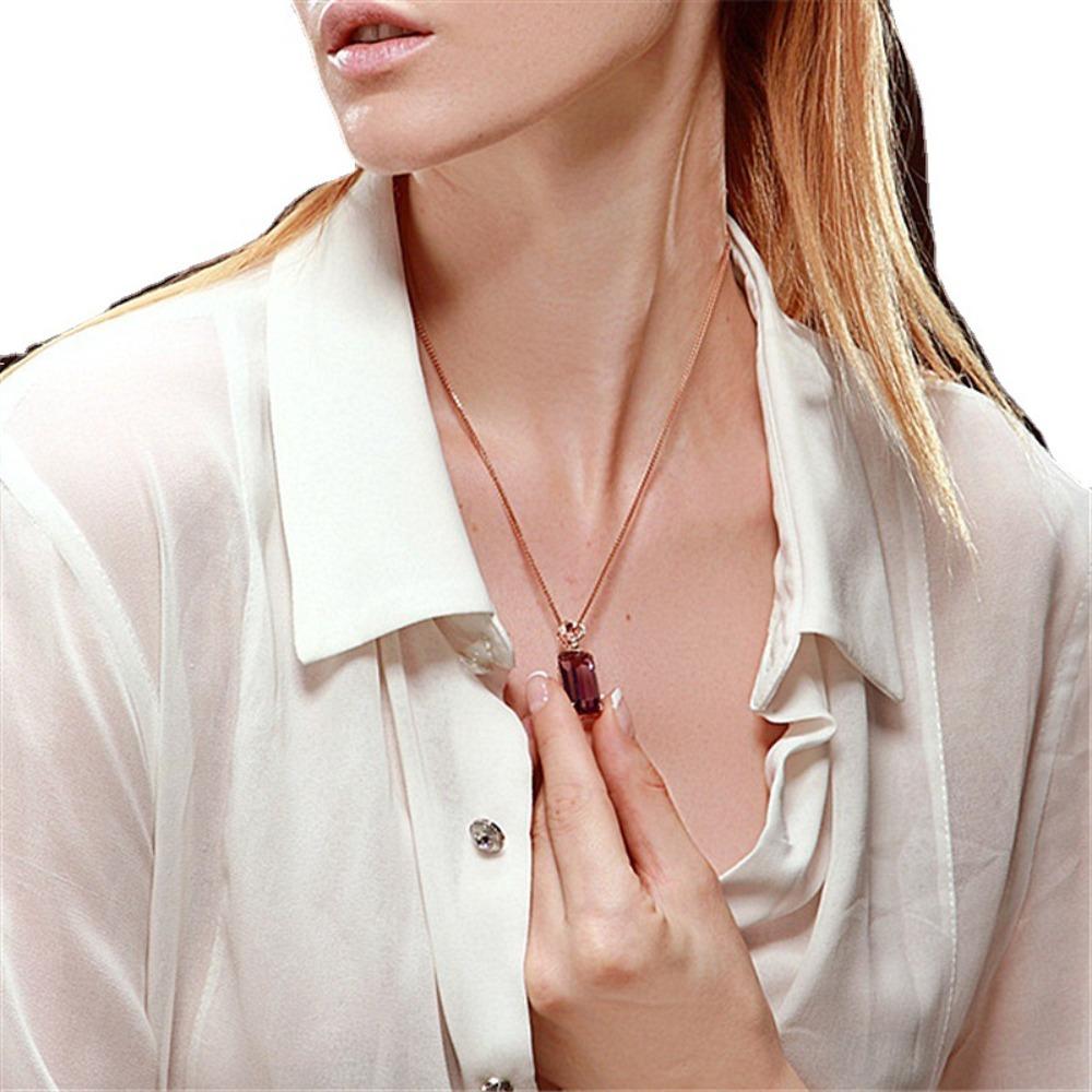 Elegant Luxury Rectangular Amethyst Gemstone Pendant with Zircon Accents for Women