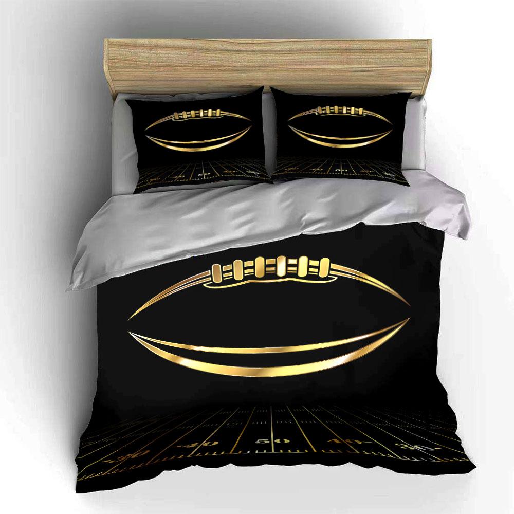 Golden Football and Background Lines Print Soft Comfortable Duvet Cover Bedding Set Included 1*Duvet Cover 2*Pillowcases