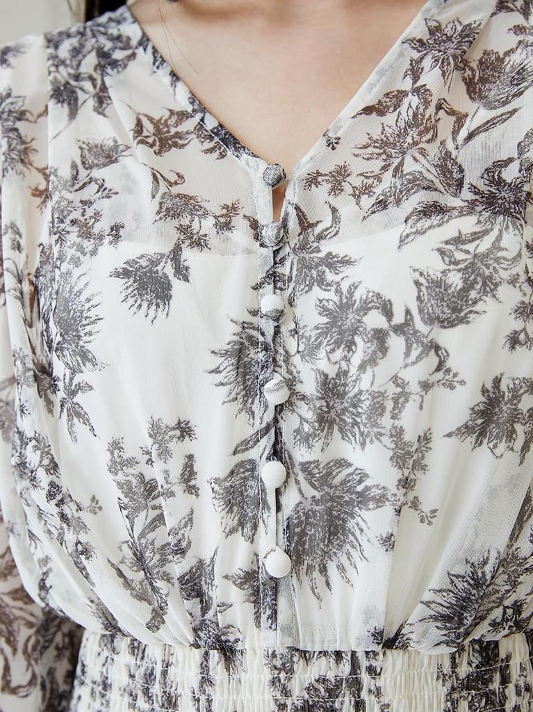 Tiered Tulle Dress SWFO251011 FLOWER [Snidel] V-neck Women's