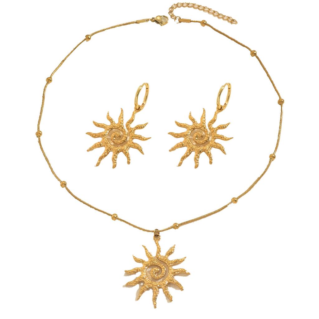 Damen Halsketten Set mit einzigartigem Sonnenblumen Design Anhänger Ohrringe Vielseitiger Schmuck für Frauen