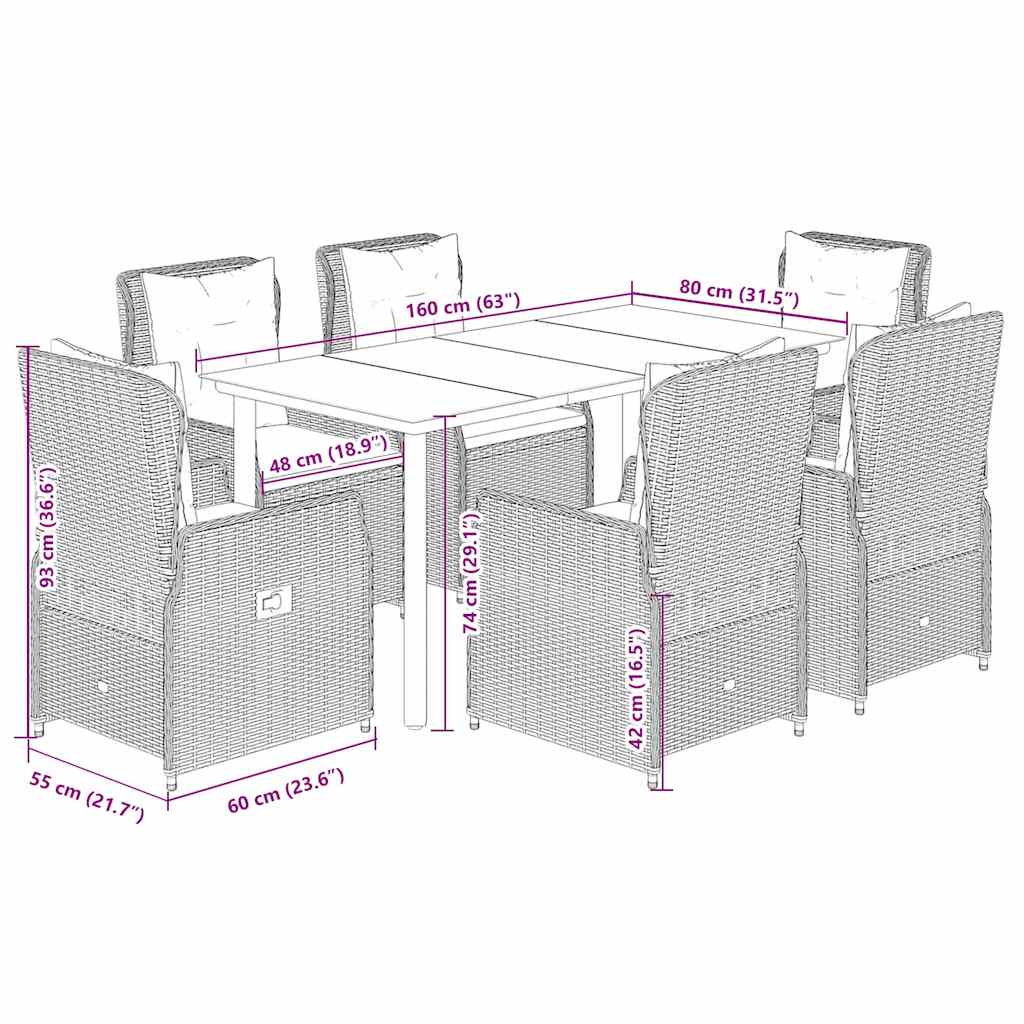 Vidaxl 7-Cz. Garden Furniture Set With Cushions, Black, Poly Rattan