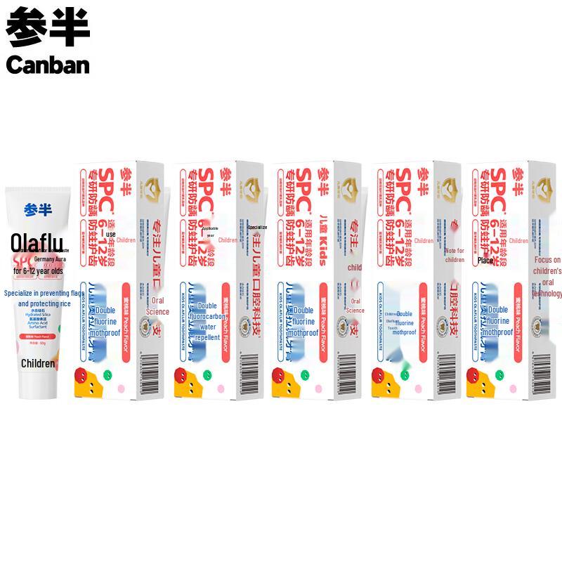 Canban Kids Peach Flavor Fluoride-Free Toothpaste (5-Pack)