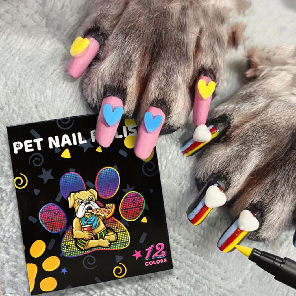 12Pcs Dog Nail Polish 12 Colors Pet Nail Polish Pen Set Quick Drying Water-Based Dog Cat Nail Polish Easy To Remove
