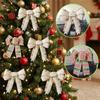 Double Layer Christmas Ribbon Accent Set of 2, Fabric Hanging Pieces for Tree Entry Wall Wreath and Gift Finish