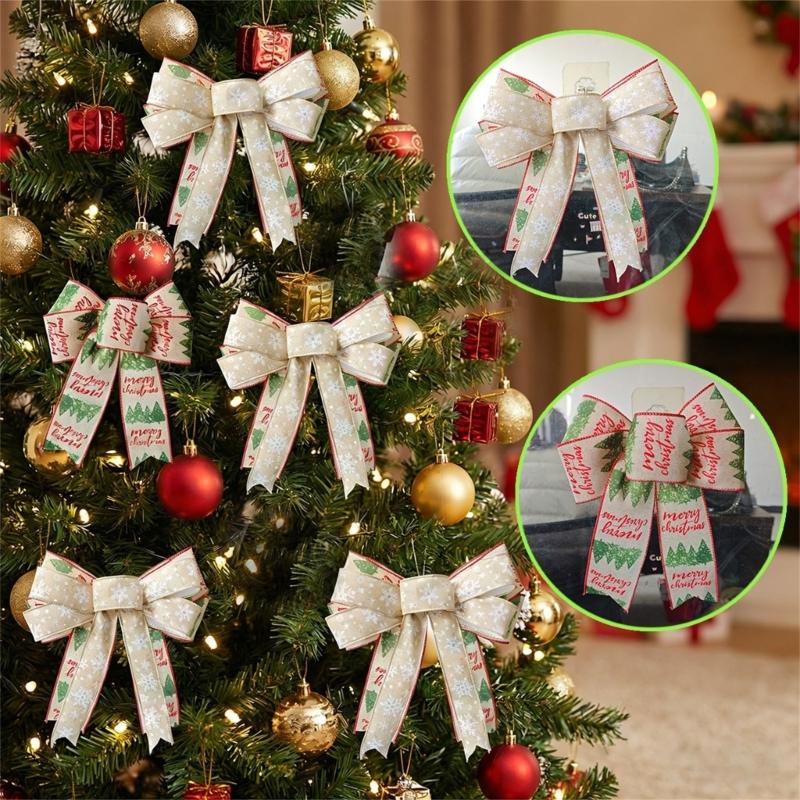 Double Layer Christmas Ribbon Accent Set of 2, Fabric Hanging Pieces for Tree Entry Wall Wreath and Gift Finish