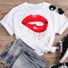 Women Lip Watercolor Sexy Lip Sweet Print T Shirt Female Graphic Top Short Sleeve Fashion  Summer Tshirts Casual Tee T-Shirt