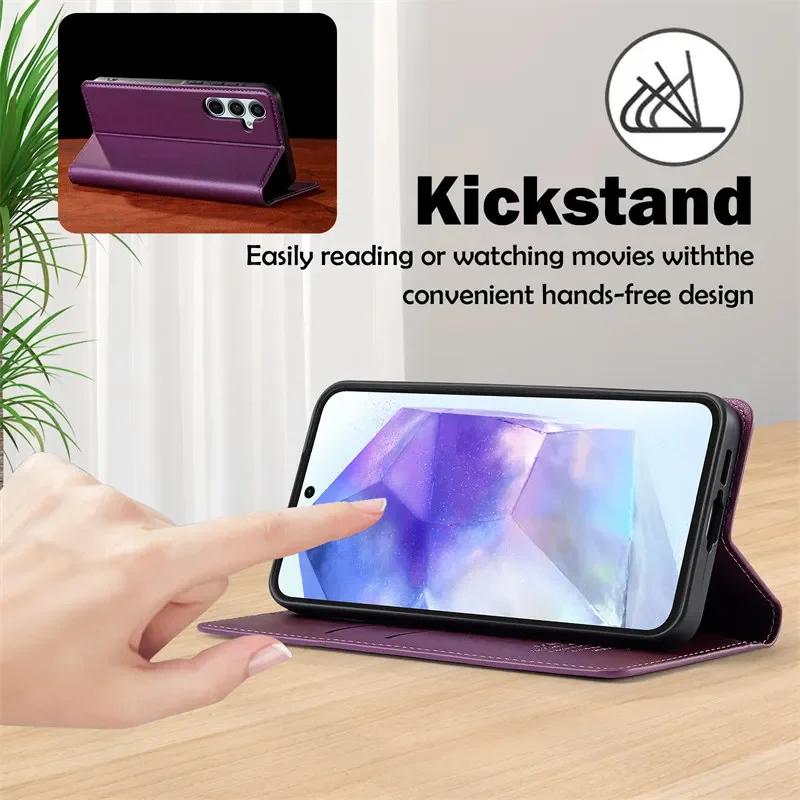 Magnetic Flip Leather Phone Case for Samsung Galaxy S25 Edge S24 FE S23 Plus S22 S21 Ultra A16 A36 A56 A15 A55 Wallet Card Cover