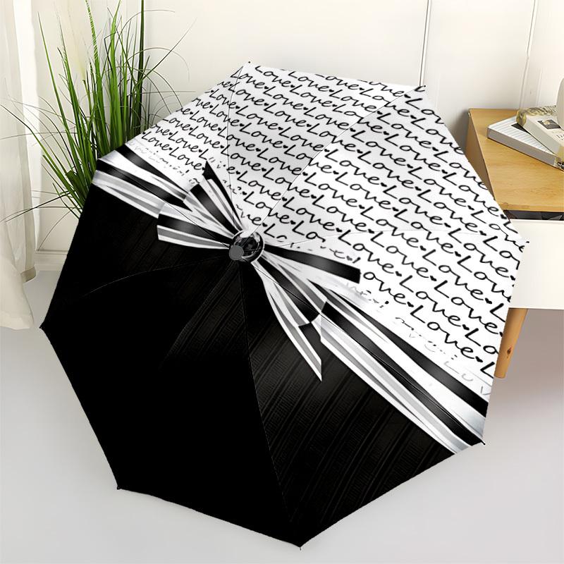 

1pc Love Bow Print Automatic Opening and Closing Folding Umbrella with 8 Iron Ribs - Portable, Foldable for Travel yy251124168
