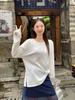White round neck long-sleeved conch print T-shirt women's autumn new inner bottoming shirt thin slightly transparent loose top