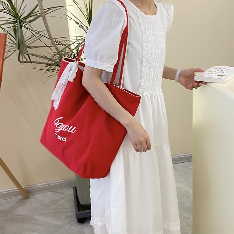 Korean-Style Canvas Shoulder Bag for Women - 2025 Summer Collection, Versatile & Spacious Tote