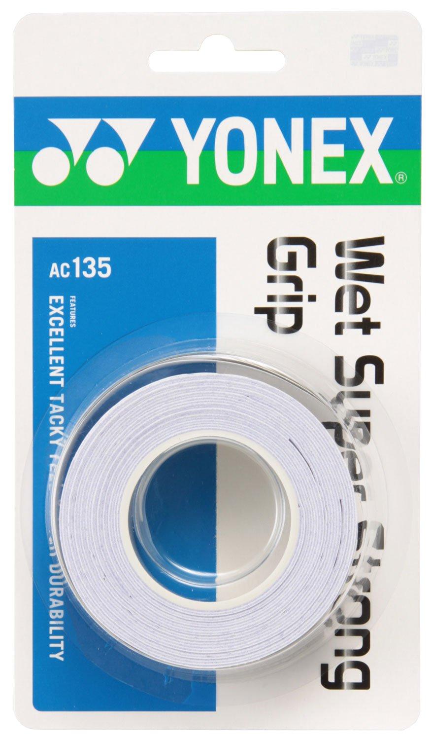 YONEX Tennis Badminton Grip Tape Wet Super Strong Grip AC135 White & (3-pack)