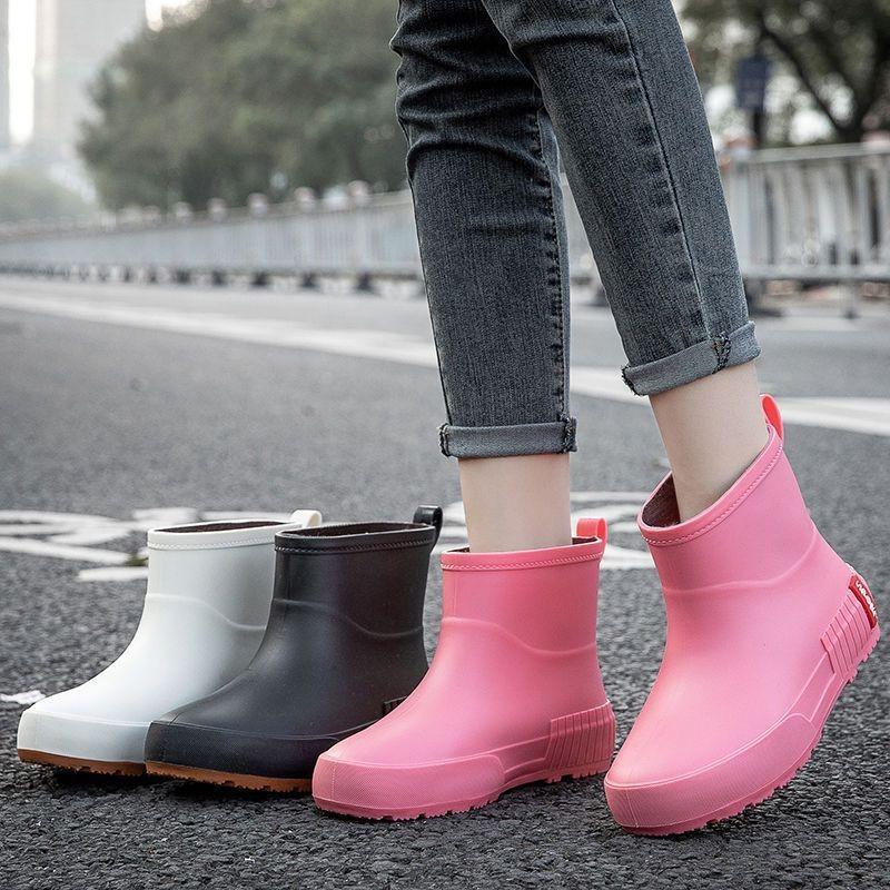 New Short Rain Shoes Women's Wear Flat-bottomed Non-slip Water Shoes Student Rubber Shoes Kitchen Work Short Water Boots