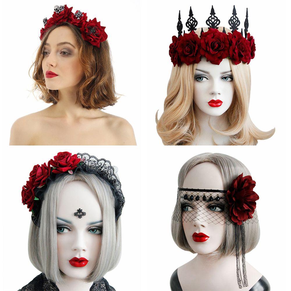 Damen Mädchen Haaraccessoires Maskenball Kostüme Hochzeitsgirlande Halloween Haarbänder Haarkranz Rote Rosenkrone