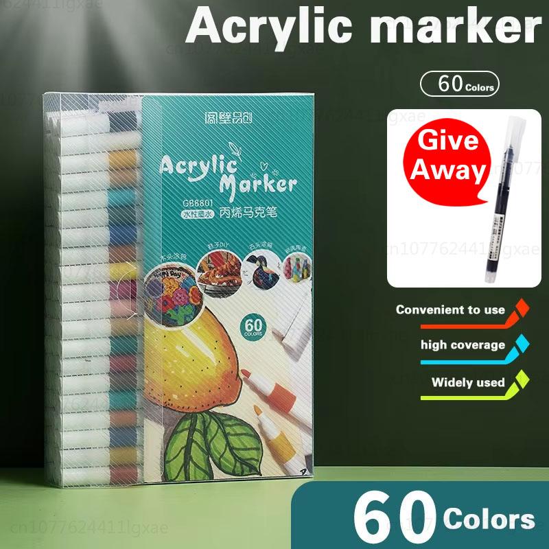 Acrylic Marker 12-80 Colors Pen Set for Draw Sketching Paint Art Markers Graffiti Stone Ceramic Glass Wood DIY Crafts Supplies