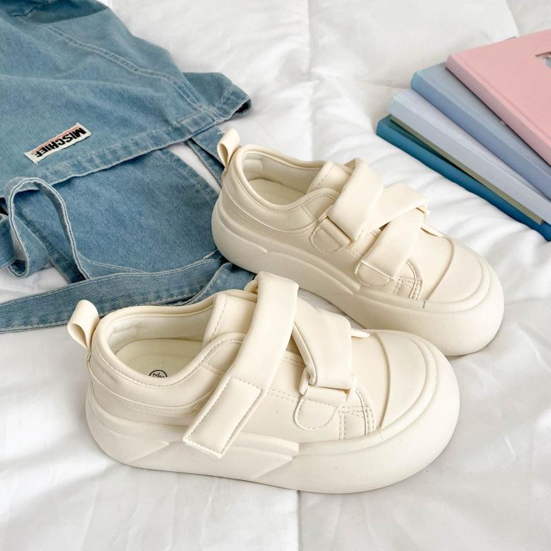 Milk White Velcro Thick-soled Little White Shoes Women's Skirt Versatile Popular Big Head Board Shoes Round Head Ugly Cute Bread Shoes