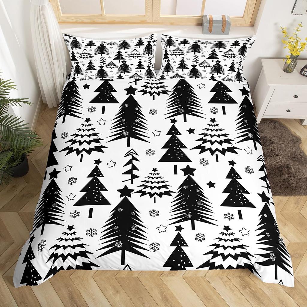Merry Christmas Duvet Cover Twin Queen Christmas Tree Snowman Bedding Set For Kids Boy Girl Teen Gingerbread Man Comforter Cover