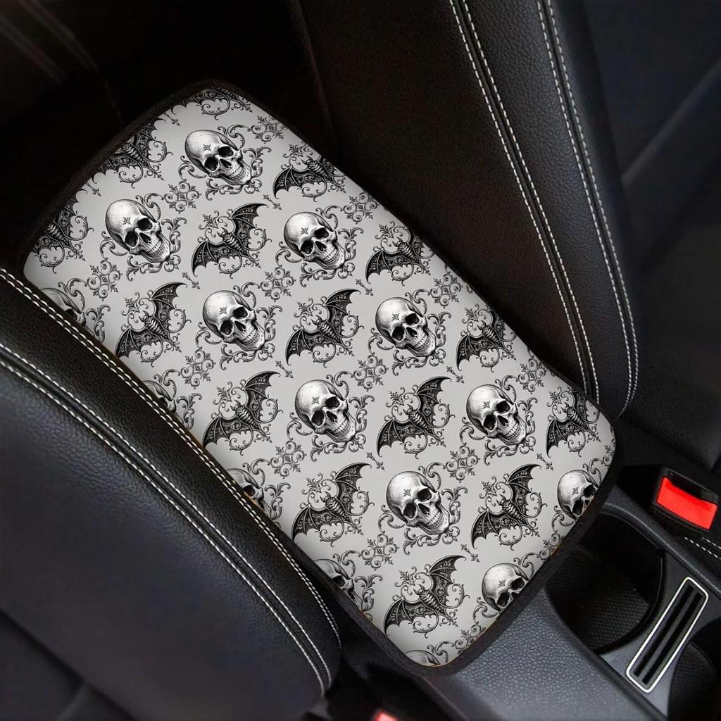 Dreaweet Stylish Spider Web Printed Black Car Center Console Armrest Cushion Cover Pad Soft Car Armrest Seat Box Cover Protector Auto Car Interior