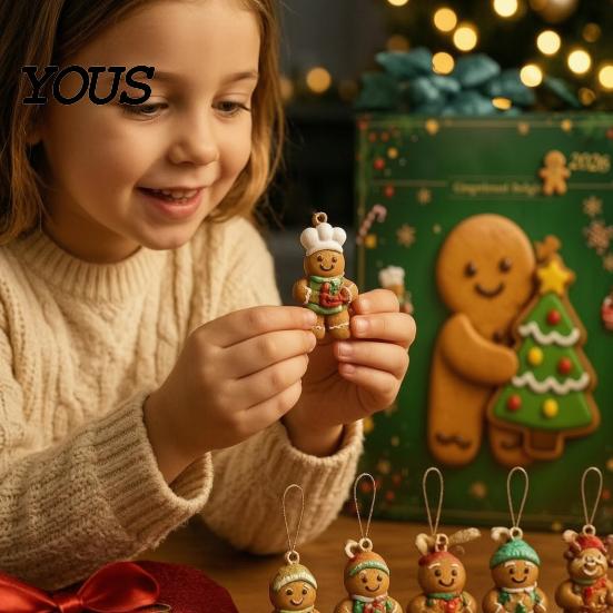 Christmas Tree Ornament Set 2026 Gingerbread Man Advent Calendar, 24 Day Countdown Decoration for Calendar Kids Adults, Festive Holiday Tabletop