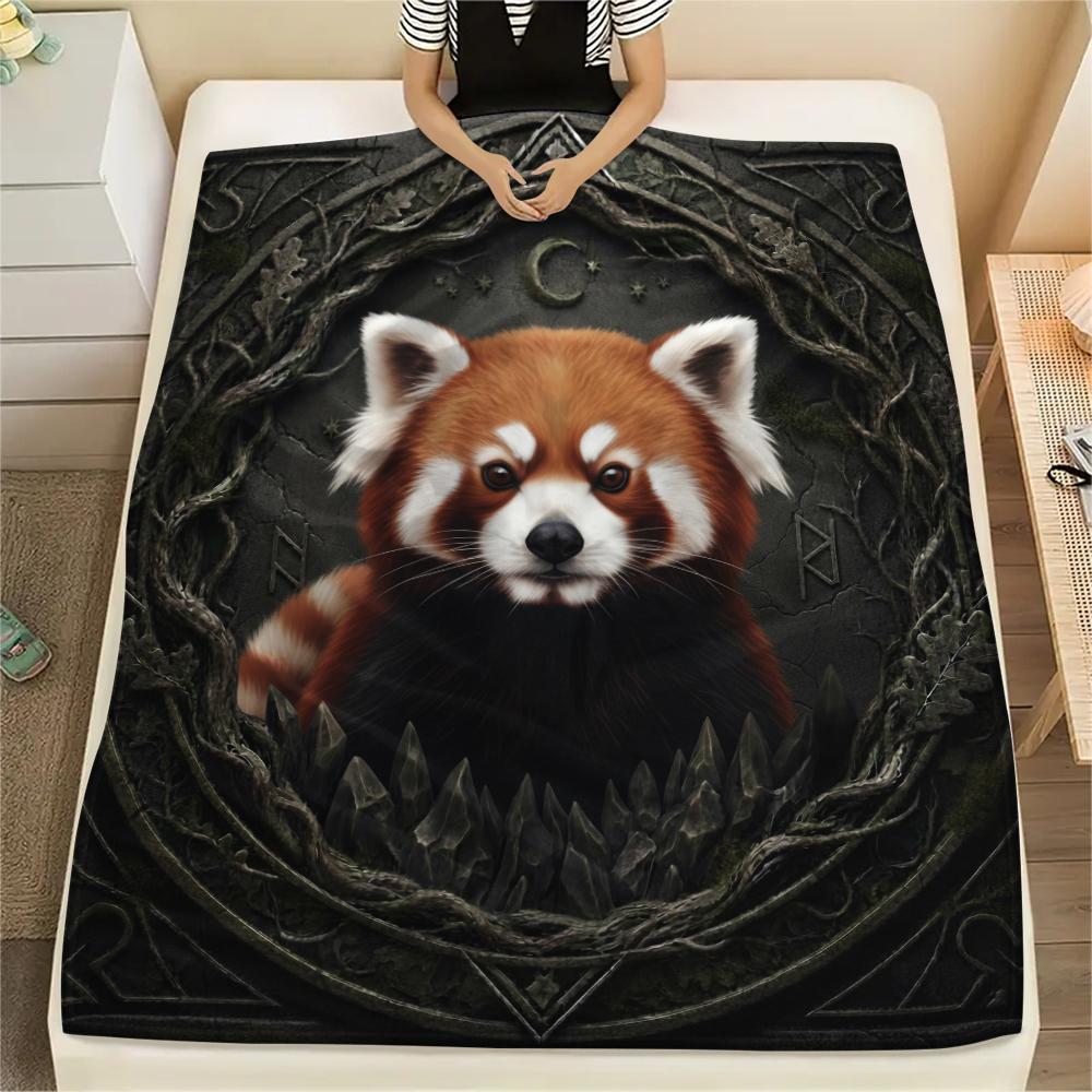 Black Red Panda pattern Flannel Blanket, High quality Comfortable for All Seasons, Home Decor, Warmth and Comfort, Perfect for Gifts.
