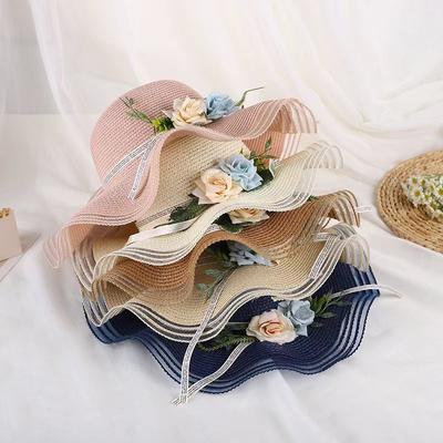 DIY Straw Hat Vacation Sunshade Large Eave Straw Hat Simulation Flower and Grass Hat Beach Leisure Sunshade Hat