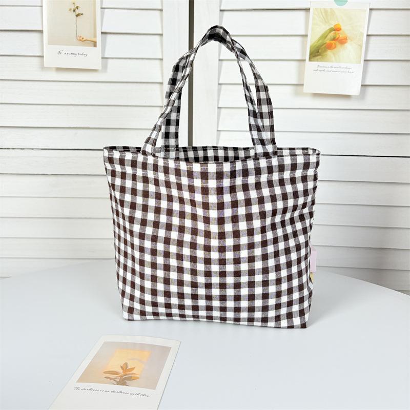 Tragbare Damen Bento Handtaschen Einfache karierte Damen kleine Tragetasche Umhängetaschen Retro Stoff Damen Wiederverwendbare Einkaufstasche